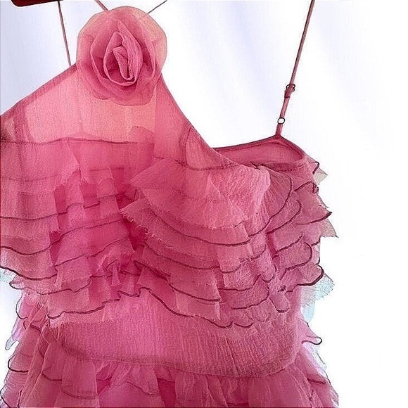 Staud Florian Tiered Ruffle Halter Minidress Pink Size 10 New with Tags NWT - Picture 6 of 10